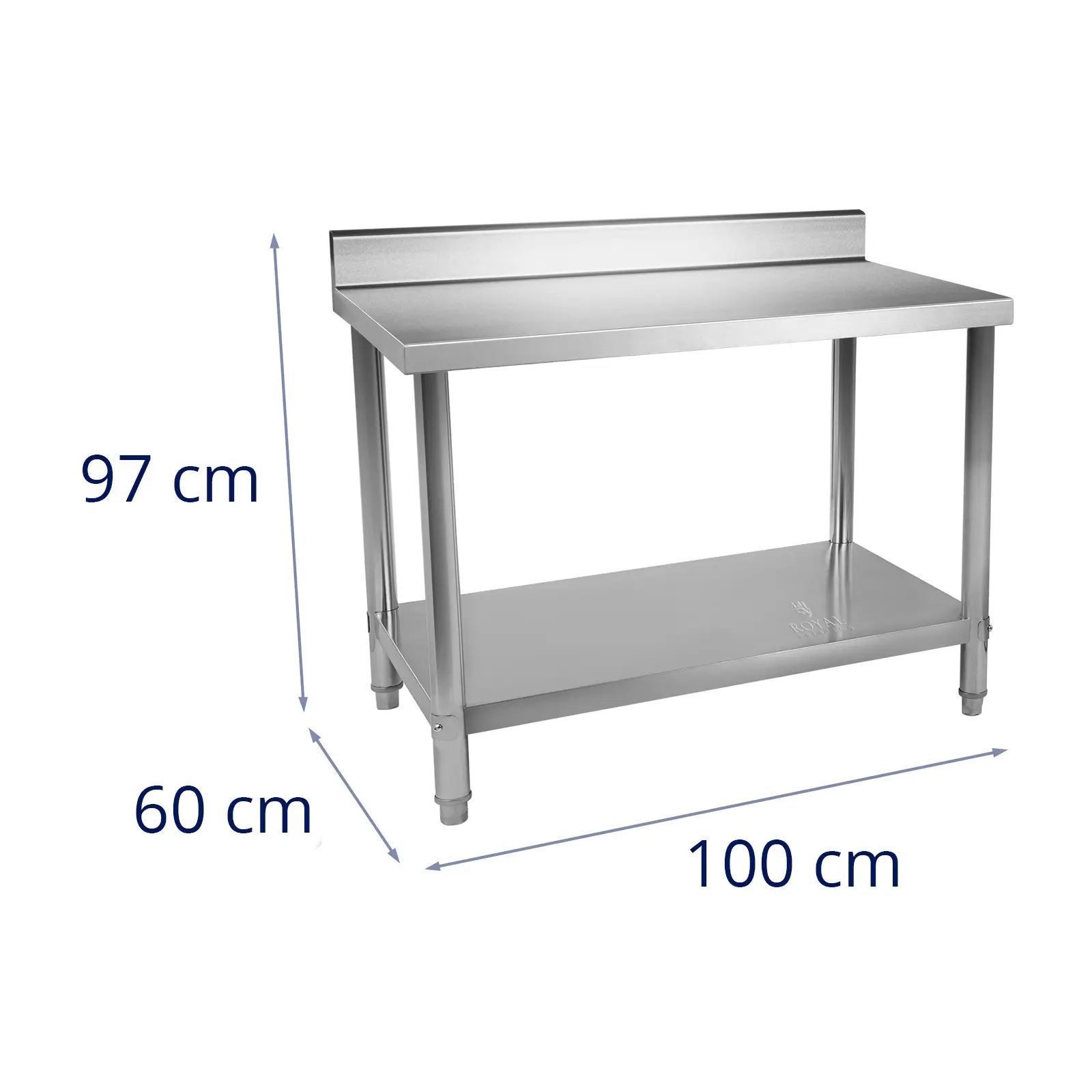 Masă de lucru din oțel inoxidabil - 100 x 60 cm - margine posterioară - 250 kg | RCAT-100/60-N