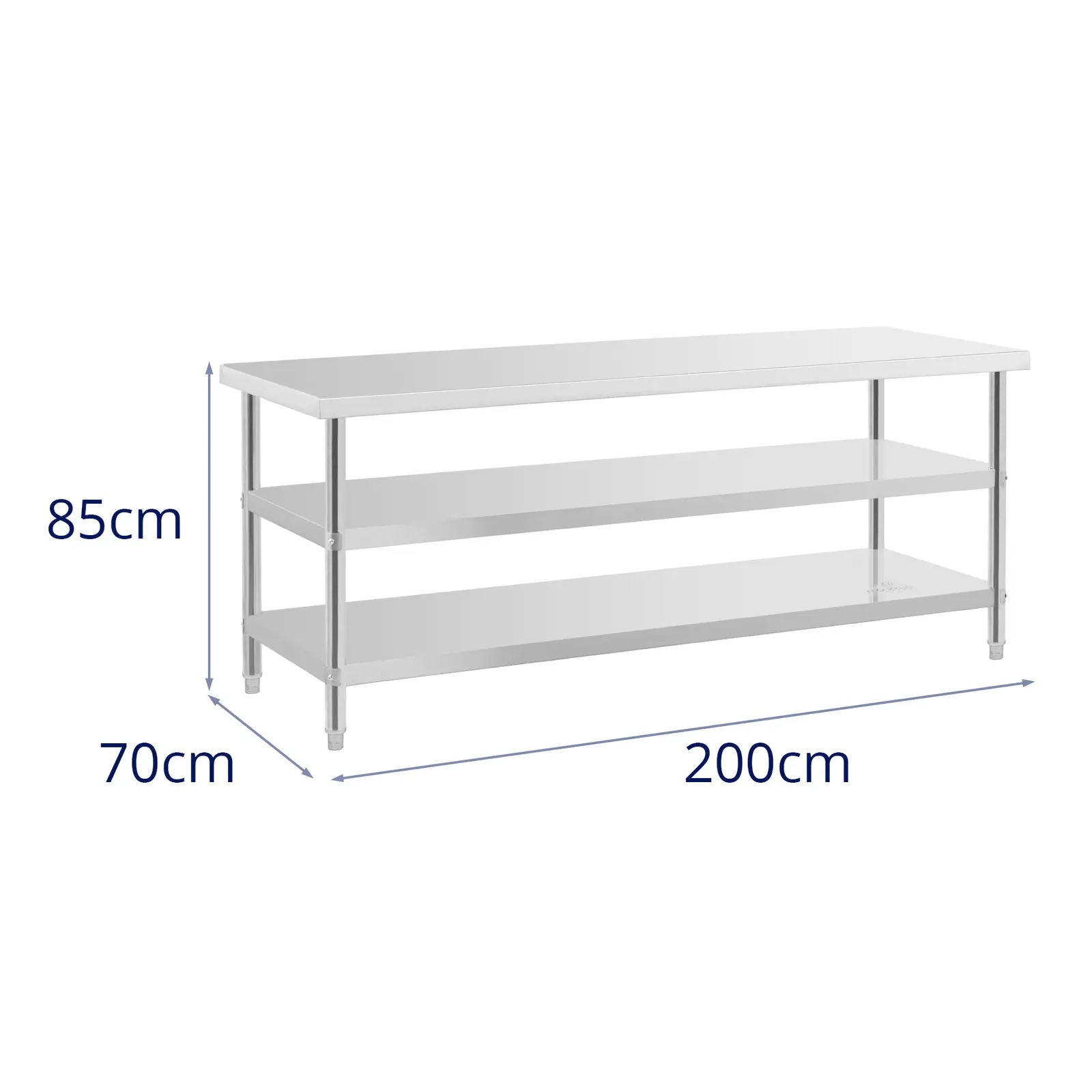 Masă de lucru - 2 polițe - 200 x 70 cm - 500 kg | RCAT-200/70-PS3SH
