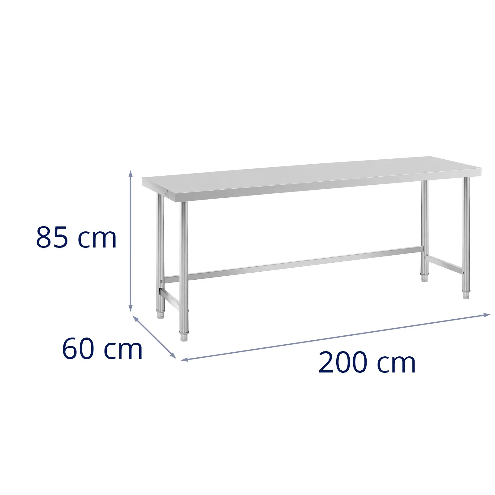 Masă de lucru - 200 x 60 cm - 300 kg - parte inferioară deschisă | RCAT-200/60-PS