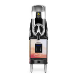 Dozator negru cafea rece și frappé, recipient transparent 12L, picioare din oțel inoxidabil.