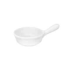 Biała porcelanowa miseczka do serwowania z uchwytem, średnica 6 cm, na dipy i sosy.