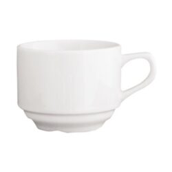 Ceașcă albă din porțelan cu pereți groși pentru cafea Hotel, 185 ml, stivuibilă.