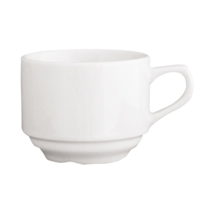 Ceașcă albă din porțelan cu pereți groși pentru cafea Hotel, 185 ml, stivuibilă.
