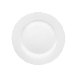 Farfurie plată rotundă albă Bistro din porțelan, diametru 24 cm, lavabilă în mașina de spălat.