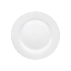 Farfurie plată rotundă albă Bistro din porțelan, diametru 26 cm, sigură pentru mașina de spălat.