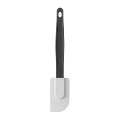 Spatulă albă de silicon pentru bucătărie cu mâner negru, delicată, fără BPA.