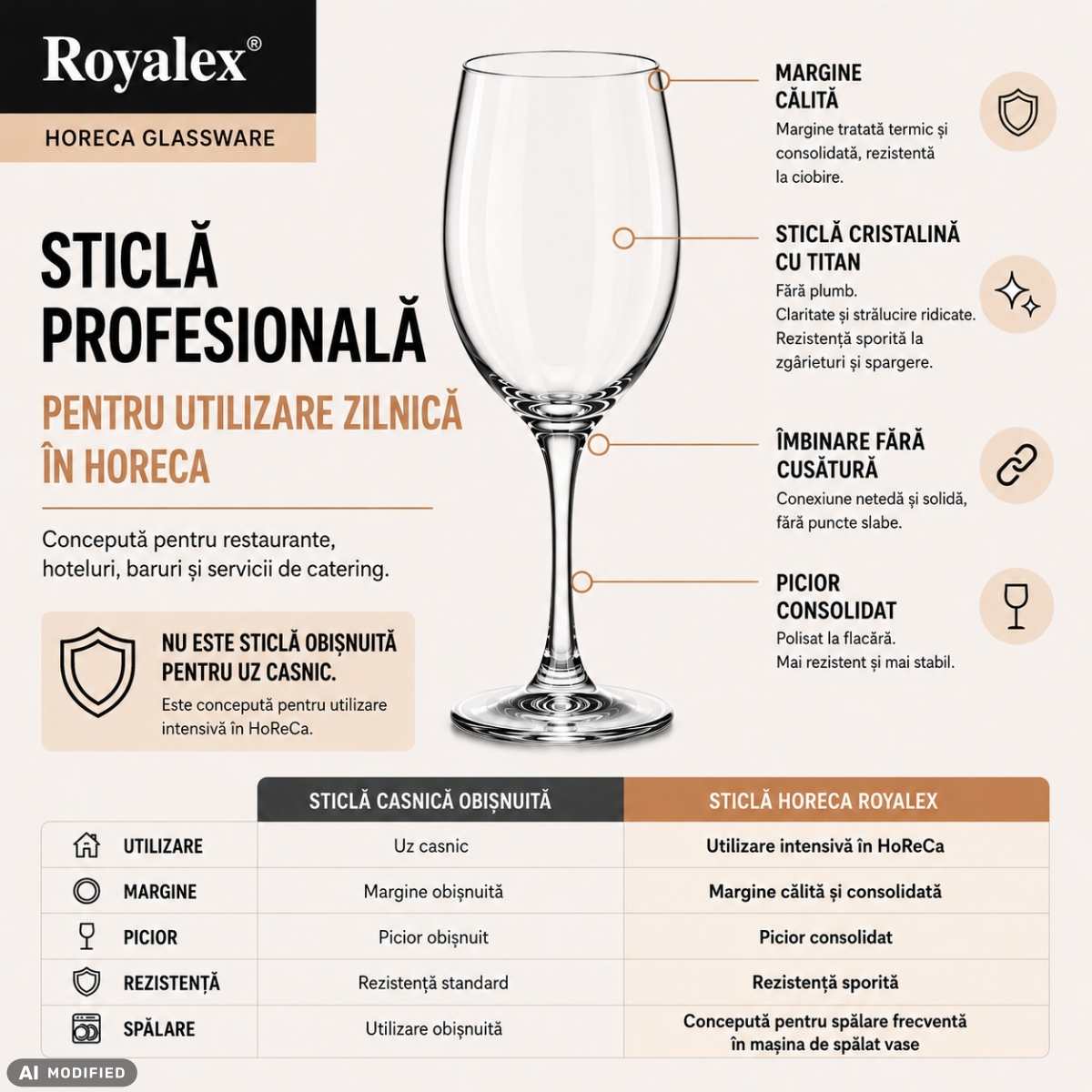 Royalex HORECA – sticlă profesională pentru utilizare zilnică în HoReCa