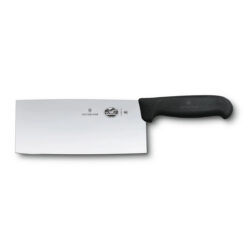 Cuțit chinezesc Victorinox Fibrox, lamă lată 18 cm din oțel inoxidabil, mâner negru poliamidă.