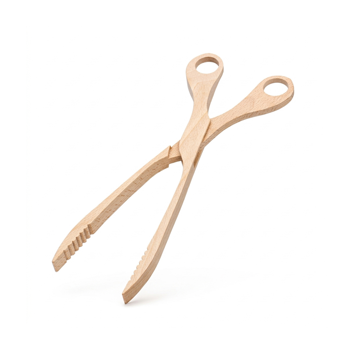 Clește de grătar din lemn natural de 29 cm, cu capete canelate.