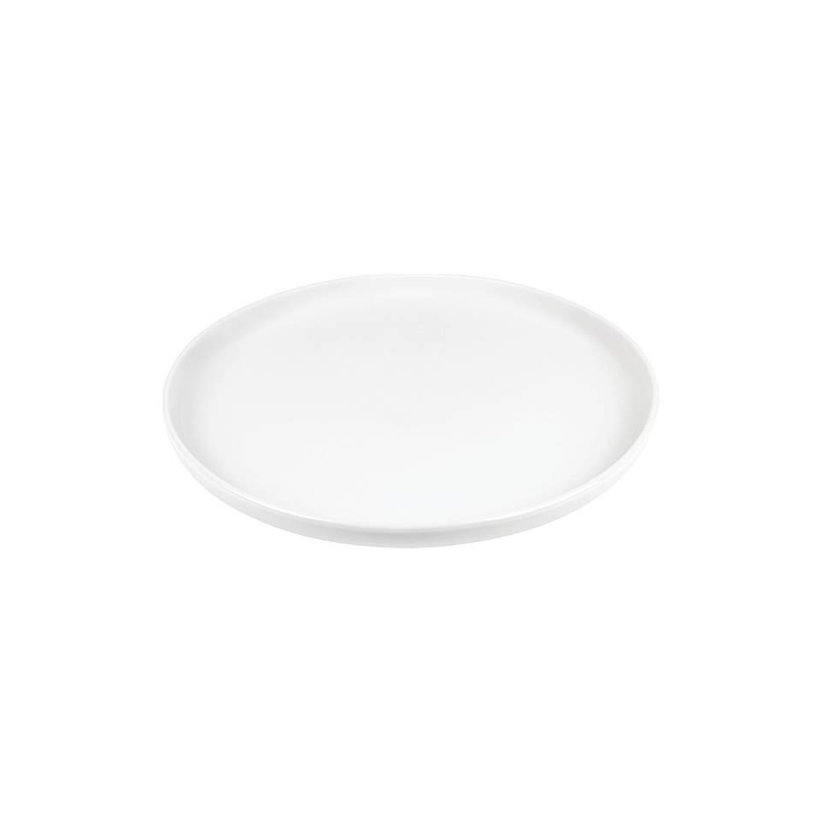 Farfurie albă, plată, din porțelan Future, diametru 24 cm, cu margine ridicată.
