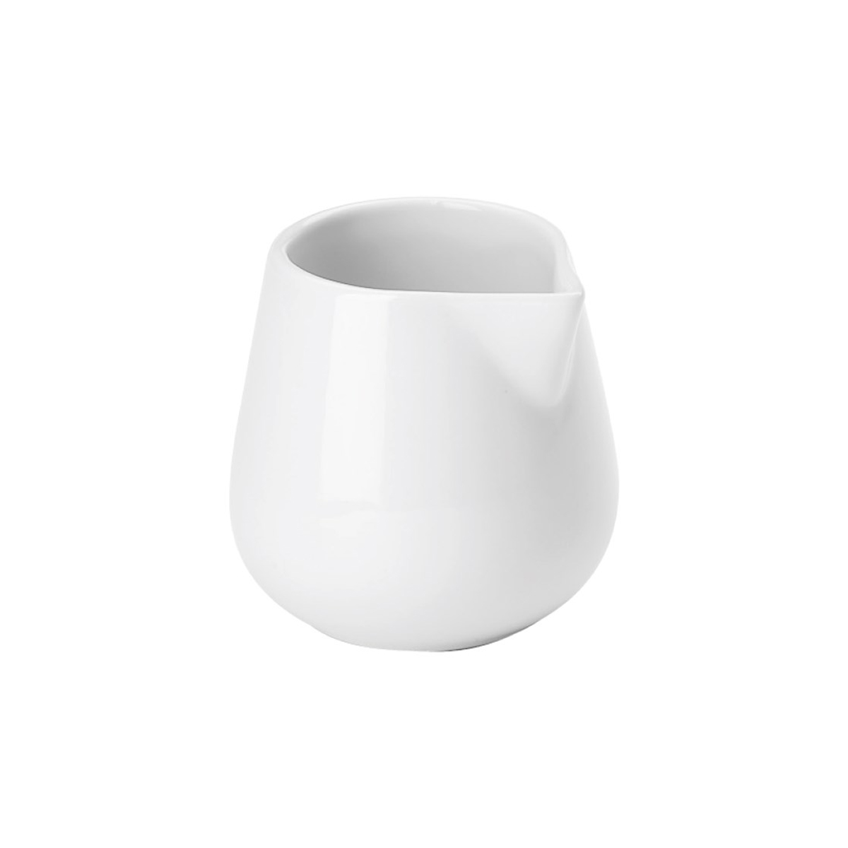 Laptieră albă din porțelan cu cioc practic, volum 200 ml, pentru cafea.