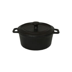 Oală neagră de porțelan cu capac, 0,5 l, imitație fontă, două mânere.