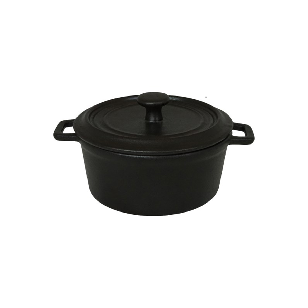 Oală neagră de porțelan cu capac, 0,5 l, imitație fontă, două mânere.