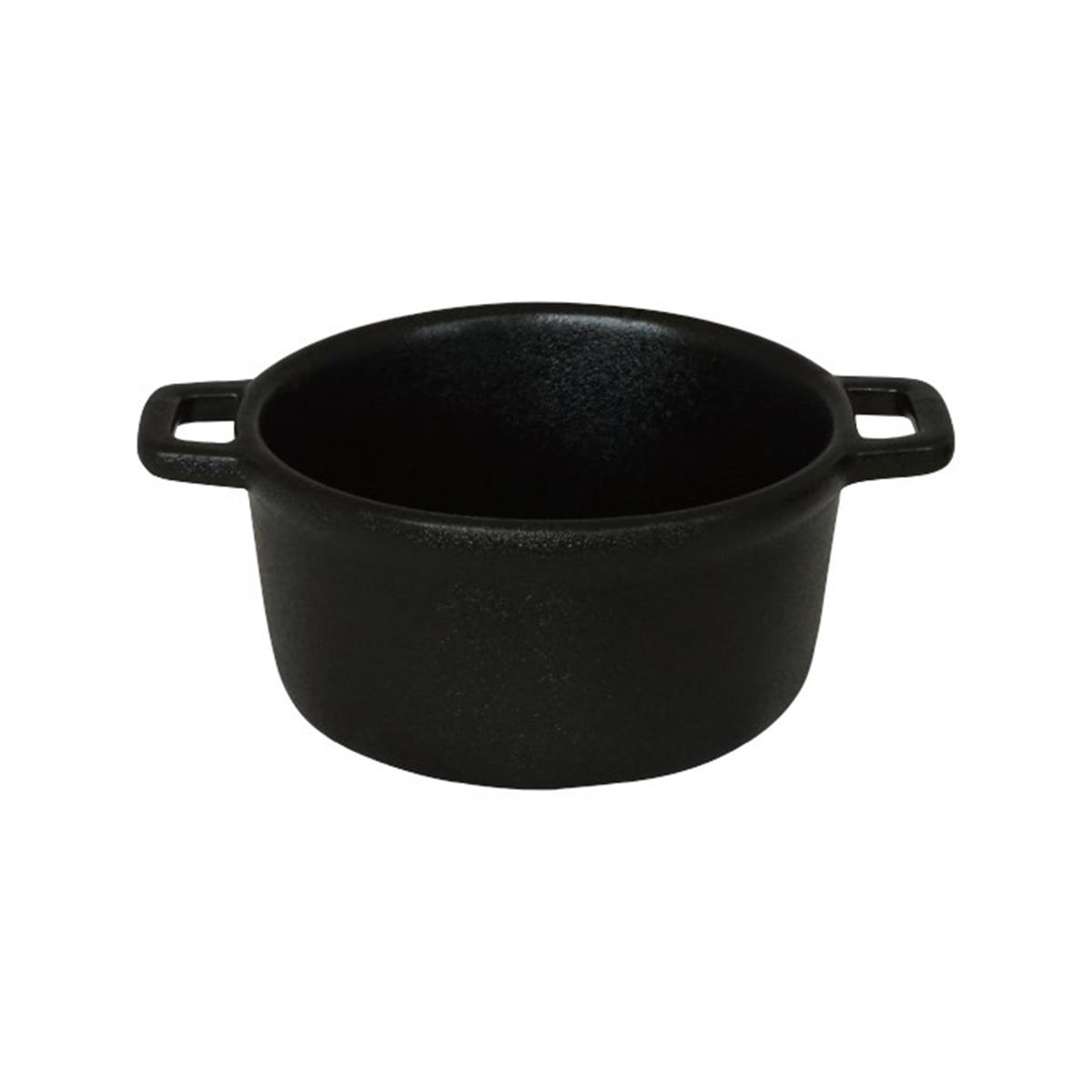 Oală neagră de porțelan cu capac, 250 ml, imitație fontă, două mânere.
