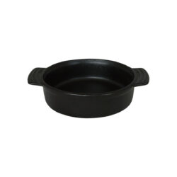 Vas de copt rotund negru din porțelan, imitație fontă, 220 ml, cu două mânere.