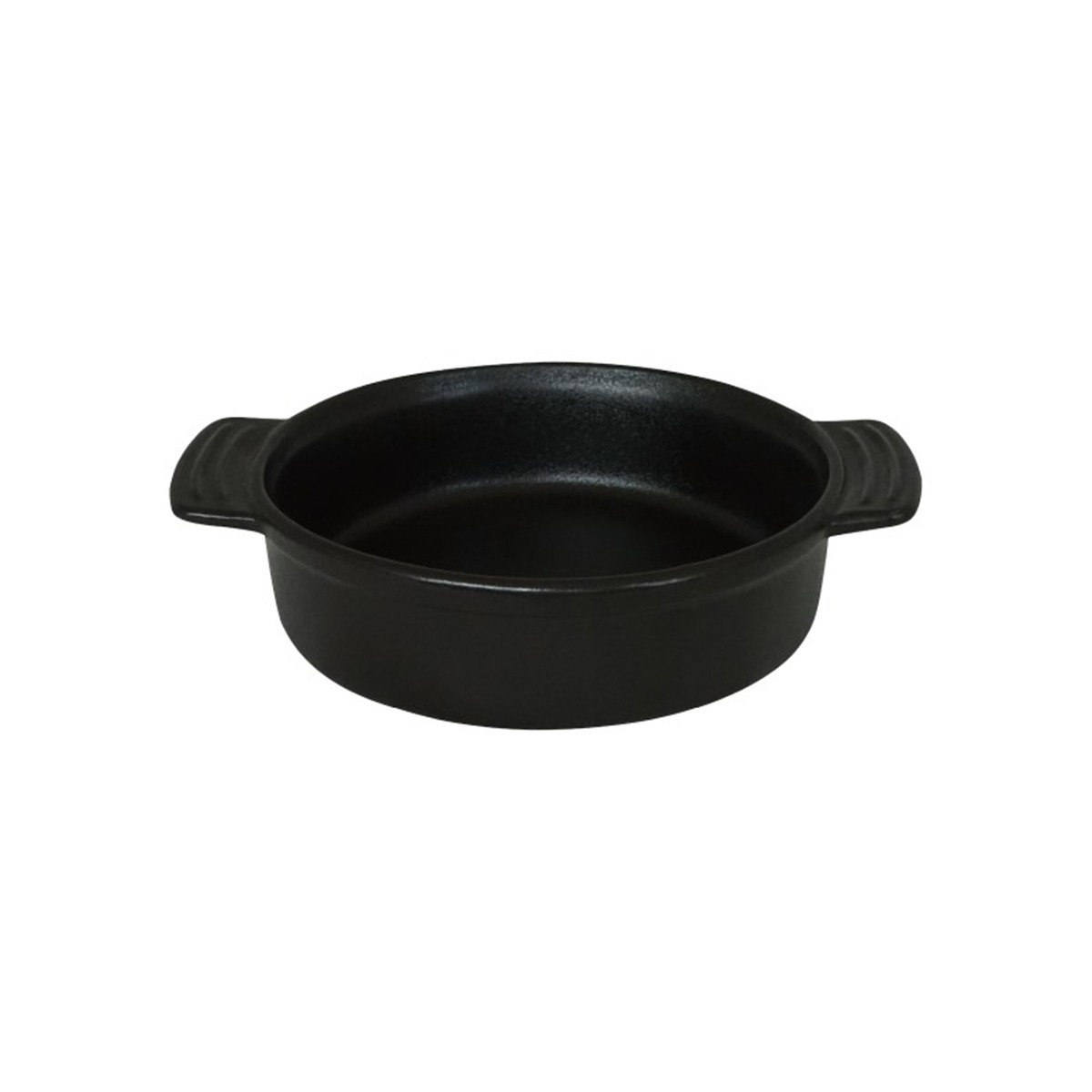 Vas de copt rotund negru din porțelan, imitație fontă, 220 ml, cu două mânere.