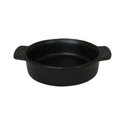 Vas de copt negru din porțelan 360 ml, imitație fontă, cu două mânere.