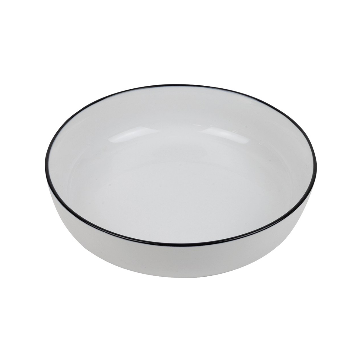 Farfurie adâncă din porțelan Future Black rim, 20 cm, albă cu margine neagră, pentru paste.